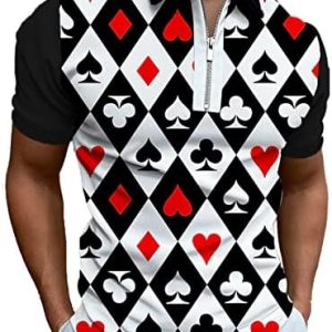 Hodaweisolp Men's Short Sleeve Zipper Casual Slim Fit Printed Golf Polo Shirt Tops