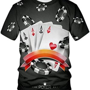 Men's 3D Novelty T-Shirt, Display of The Spread Chips with Poker Cards Lifestyle