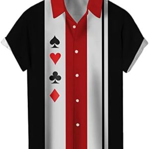 Mens Bowling Shirt Short Sleeve Vintage Printed Camp Shirt Casual Button Down Shirt