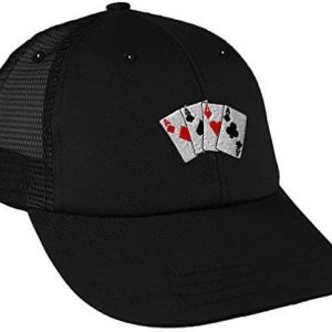 Poker Cards Game Embroidery Low Crown Mesh Golf Snapback Hat Cap - Black